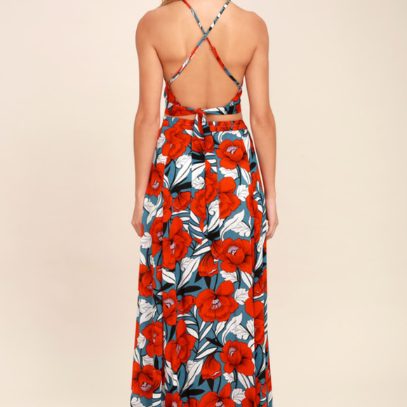 SOLD Red Floral Maxi Dress - Picture 4 of 4